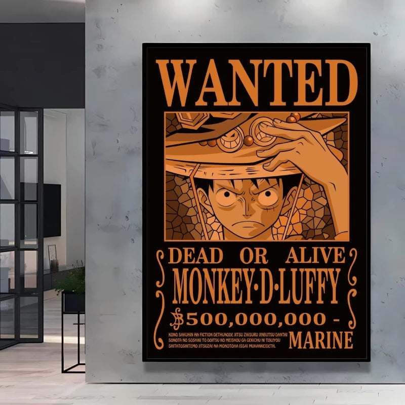 Classic Anime One Piece Luffy Wanted Bounty Posters Prints Cartoon Character Images Not Fading Wall Art Living Room Decorative