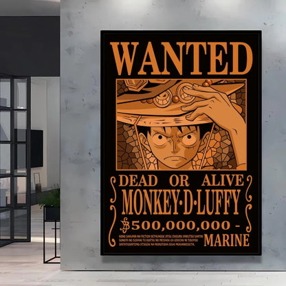 Classic Anime One Piece Luffy Wanted Bounty Posters Prints Cartoon Character Images Not Fading Wall Art Living Room Decorative