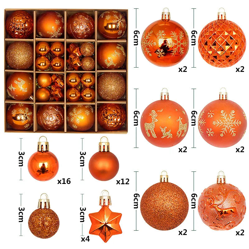 44pcs Christmas Ball Ornaments Painted Irregular 3-6cm Electroplated Plastic Ball Christmas Tree Decoration