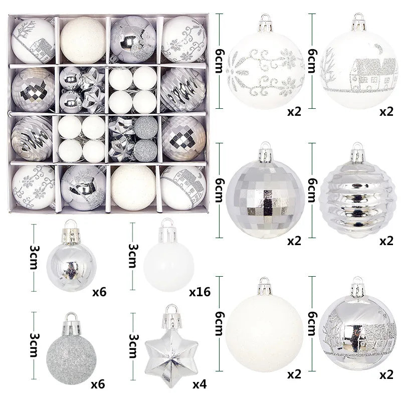44pcs Christmas Ball Ornaments Painted Irregular 3-6cm Electroplated Plastic Ball Christmas Tree Decoration