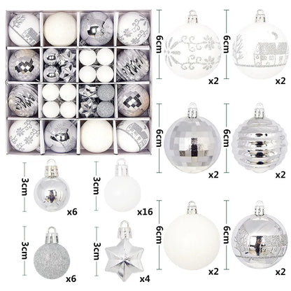 44pcs Christmas Ball Ornaments Painted Irregular 3-6cm Electroplated Plastic Ball Christmas Tree Decoration