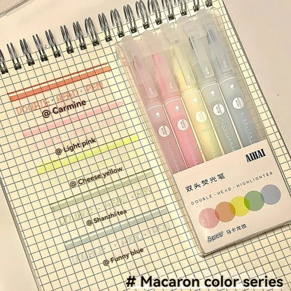 5 Colors/Set Double Unique Window Tip Highlighter Pen Double Head Pastel Color highlighters Marker School Stationery Supplies