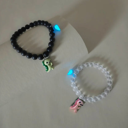 2 pieces/set Luminous heart cute dinosaur couple bracelet Fashion beaded bracelet