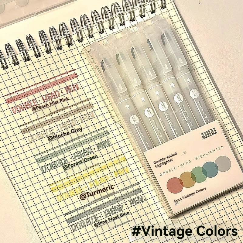 5 Colors/Set Double Unique Window Tip Highlighter Pen Double Head Pastel Color highlighters Marker School Stationery Supplies