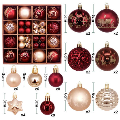 44pcs Christmas Ball Ornaments Painted Irregular 3-6cm Electroplated Plastic Ball Christmas Tree Decoration