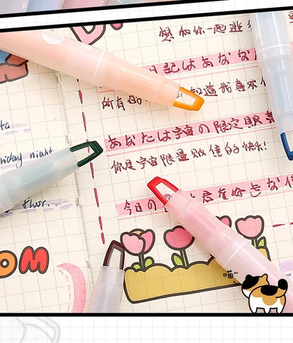 5 Colors/Set Double Unique Window Tip Highlighter Pen Double Head Pastel Color highlighters Marker School Stationery Supplies