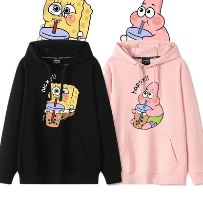 Autumn and Winter Hoodies Women Anime Hoodie Couple Wear The Same Style Cartoon Print SpongeBob Lovers Sweater Loose Hoodie Coat