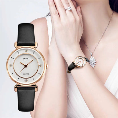 Skmei Original Brand Women Quartz Watches Fashion Leather Strap Analog Display Ladies Casual Waterproof Wristwatch