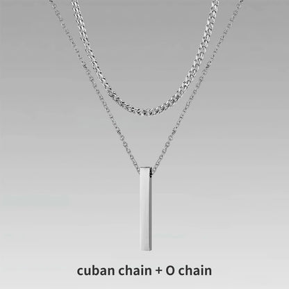 Vnox 3D Vertical Bar Necklaces for Men, Layering Stainless Steel Geometric Pendant, Layered Wheat Rope Cuban Chain, Boy Collar
