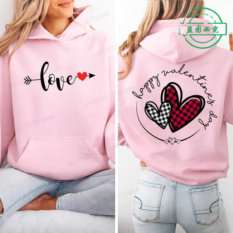 Harajuku Streetwear Hoodie for Women Clothes Oversized Leopard Heart Print Hip Hop Sweatshirt Valentine Heart Hoodies Tops Gifts