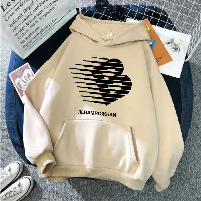 Street Fashion Casual Hoodie for Women's Polyester Knit Fabric Long Sleeve Regular Fit Hooded Pullover with Slight Stretch