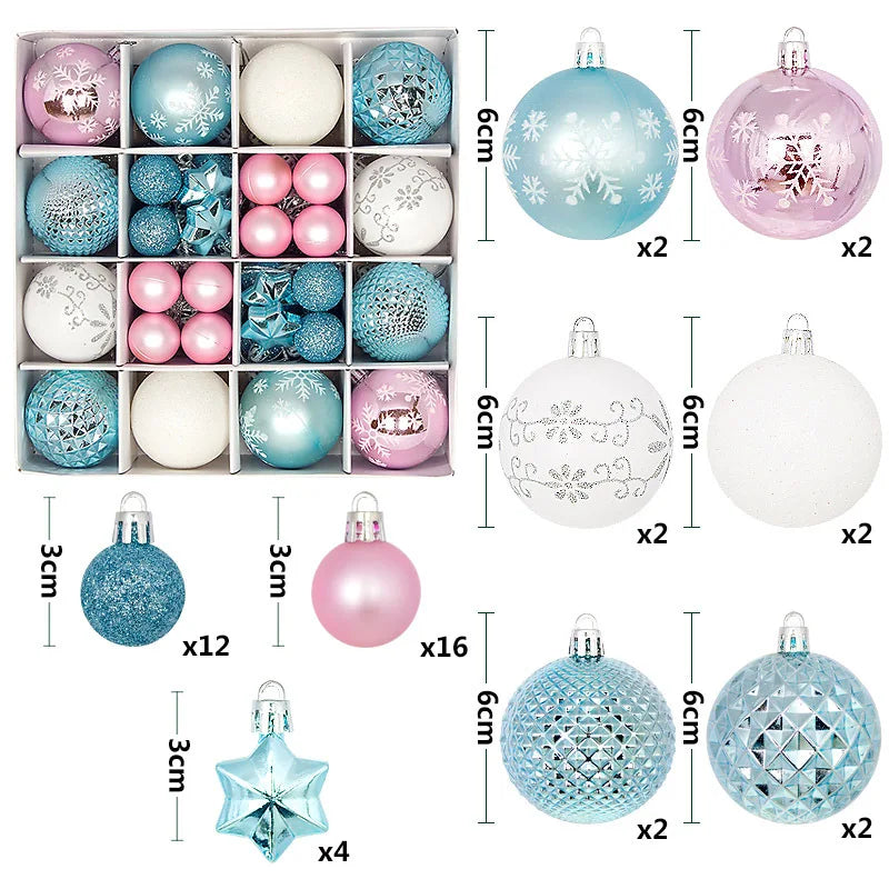 44pcs Christmas Ball Ornaments Painted Irregular 3-6cm Electroplated Plastic Ball Christmas Tree Decoration