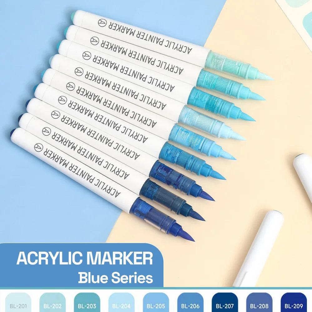 Automatic Ink Control Acrylic Paint Markers, 9 pcs Brush Tip Acrylic Paint Pens set with 7 professional color series