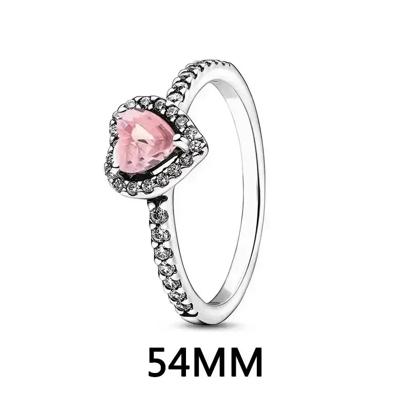 New 925 sterling silver heart-shaped earrings, rings, necklaces, pink red rainbow luxury set, sparkling charm jewelry,  gifts