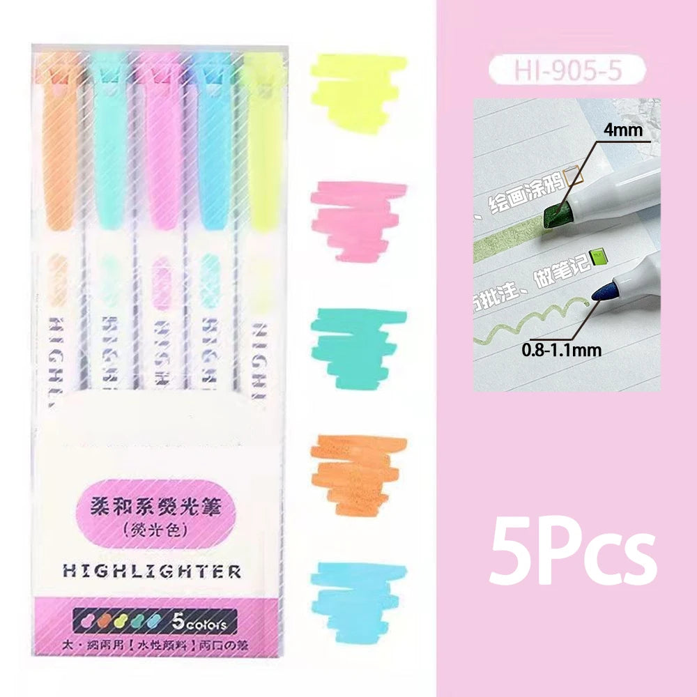 5-15 Colors Double Headed Highlighter Pen Set Fluorescent Drawing Markers Highlighters Pens Art Japanese Cute Pastel Stationery