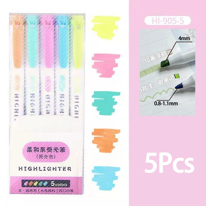 5-15 Colors Double Headed Highlighter Pen Set Fluorescent Drawing Markers Highlighters Pens Art Japanese Cute Pastel Stationery