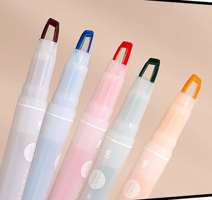 5 Colors/Set Double Unique Window Tip Highlighter Pen Double Head Pastel Color highlighters Marker School Stationery Supplies