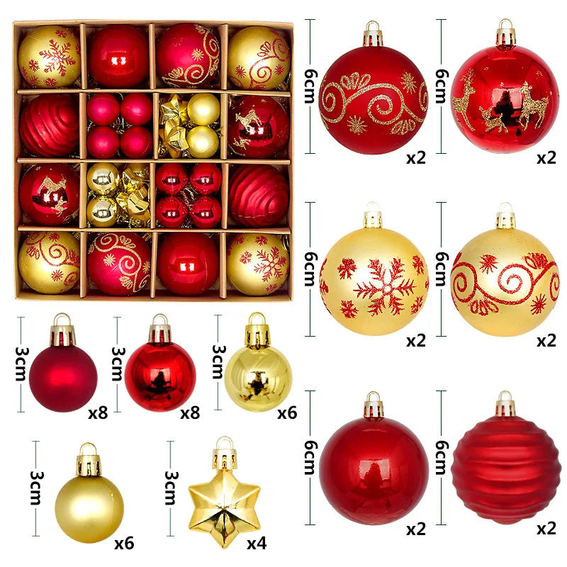 44pcs Christmas Ball Ornaments Painted Irregular 3-6cm Electroplated Plastic Ball Christmas Tree Decoration