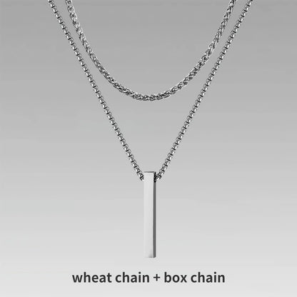 Vnox 3D Vertical Bar Necklaces for Men, Layering Stainless Steel Geometric Pendant, Layered Wheat Rope Cuban Chain, Boy Collar