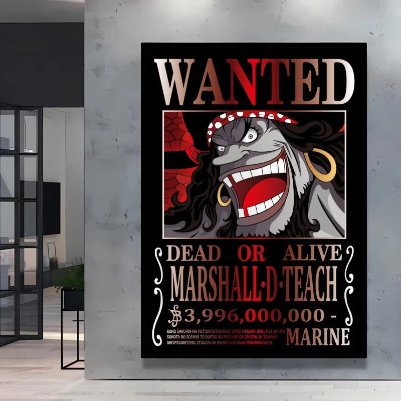 Classic Anime One Piece Luffy Wanted Bounty Posters Prints Cartoon Character Images Not Fading Wall Art Living Room Decorative