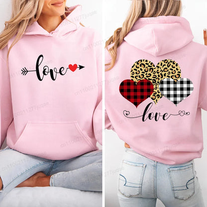 Harajuku Streetwear Hoodie for Women Clothes Oversized Leopard Heart Print Hip Hop Sweatshirt Valentine Heart Hoodies Tops Gifts