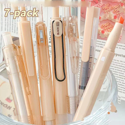 7pcs Boxed Press Students Exam Opening School Gift Gel Pen 0.5mm Black