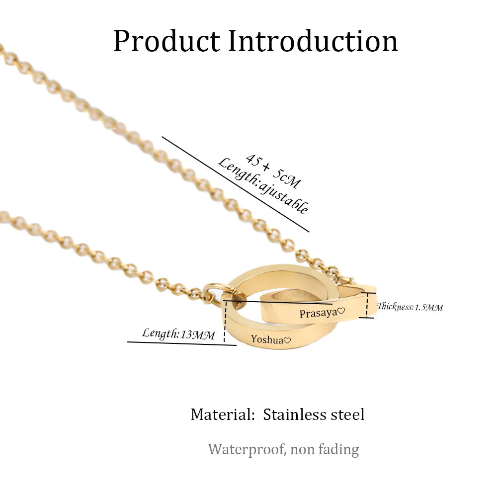 Classic stainless steel hollow double ring carve necklace for women fashion charm friendship  Chain type Jewelry gift