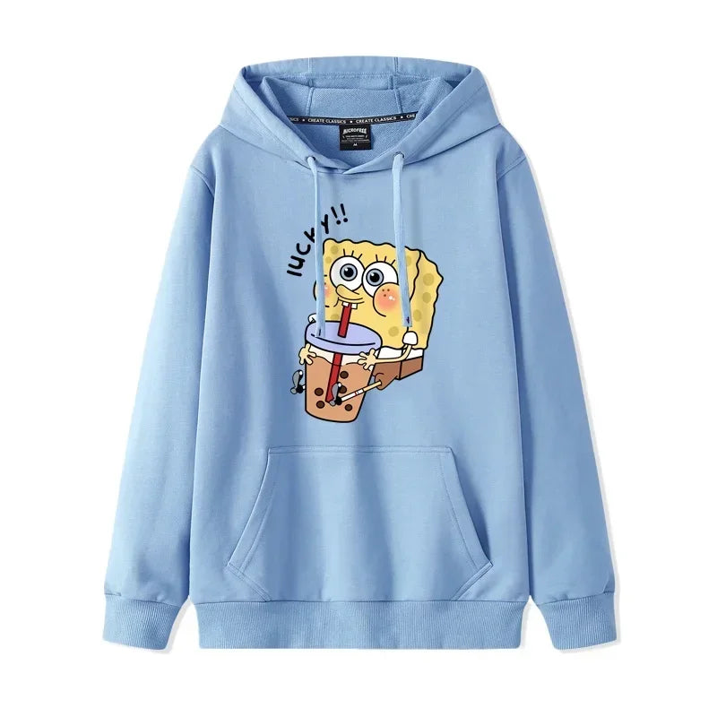 Autumn and Winter Hoodies Women Anime Hoodie Couple Wear The Same Style Cartoon Print SpongeBob Lovers Sweater Loose Hoodie Coat