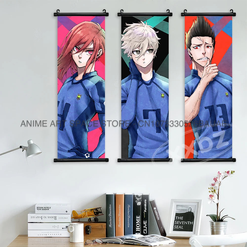 Blue Lock Hanging Painting Anime Poster Reo Mikage Wall Art Canvas Scroll Picture Isagi Yoichi Characters Home Decor Living Room