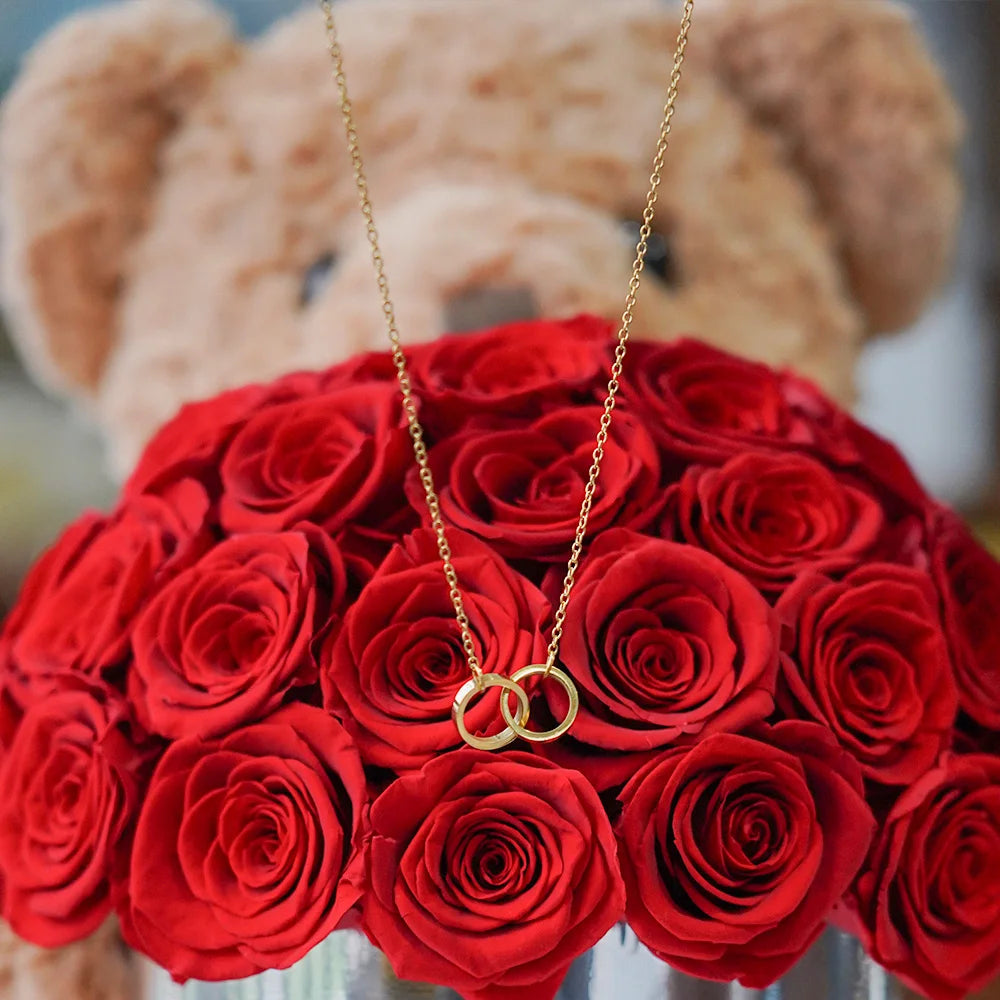 Classic stainless steel hollow double ring carve necklace for women fashion charm friendship  Chain type Jewelry gift