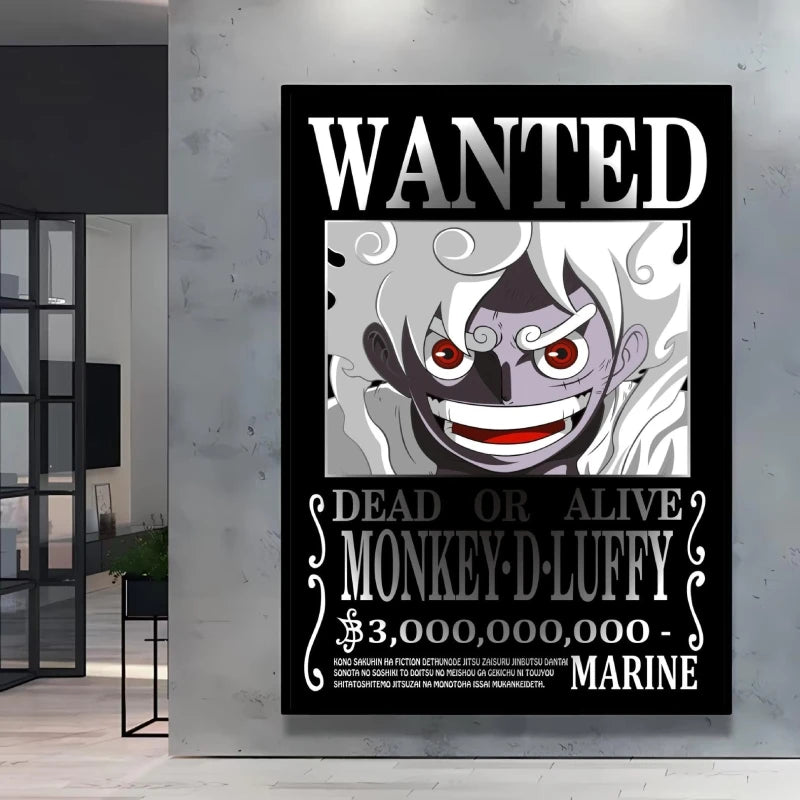 Classic Anime One Piece Luffy Wanted Bounty Posters Prints Cartoon Character Images Not Fading Wall Art Living Room Decorative