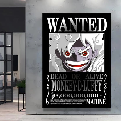 Classic Anime One Piece Luffy Wanted Bounty Posters Prints Cartoon Character Images Not Fading Wall Art Living Room Decorative