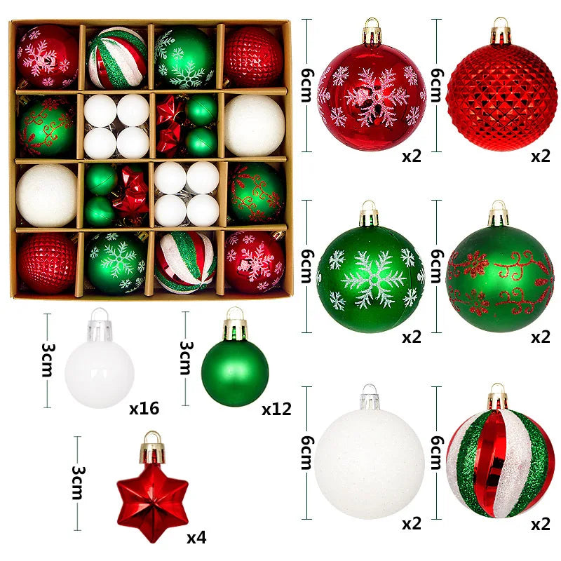 44pcs Christmas Ball Ornaments Painted Irregular 3-6cm Electroplated Plastic Ball Christmas Tree Decoration