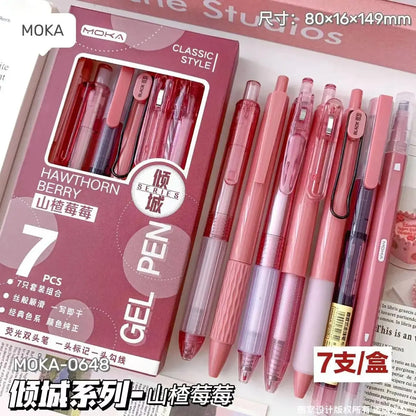 7pcs Boxed Press Students Exam Opening School Gift Gel Pen 0.5mm Black