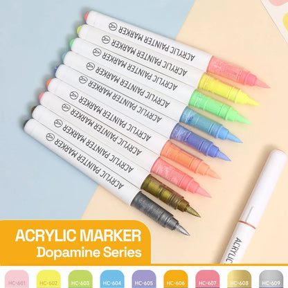Automatic Ink Control Acrylic Paint Markers, 9 pcs Brush Tip Acrylic Paint Pens set with 7 professional color series