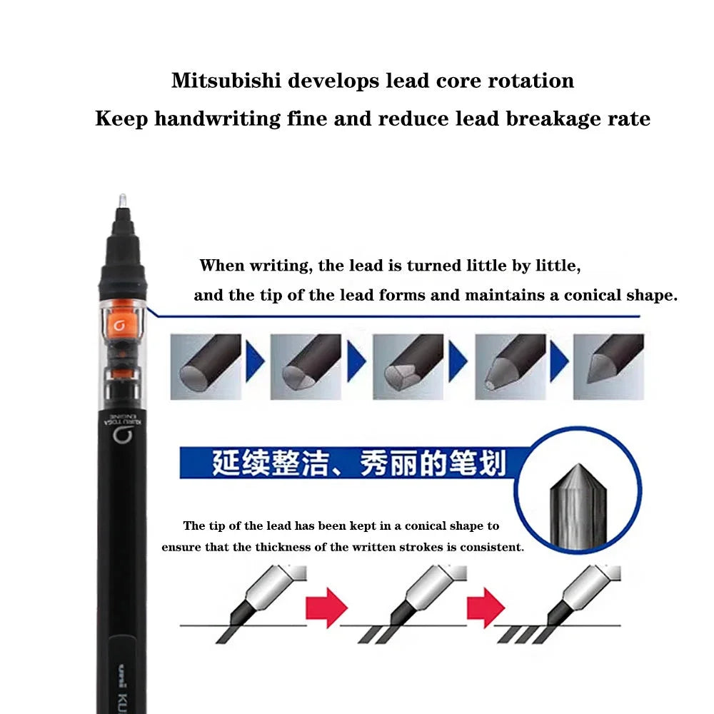 UNI Kuru Toga Mechanical Pencil M5-452 Drawing Pencil 0.5mm Low Center of Gravity Automatic Rotation School Supplies Stationery
