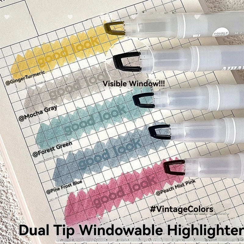 5 Colors/Set Double Unique Window Tip Highlighter Pen Double Head Pastel Color highlighters Marker School Stationery Supplies