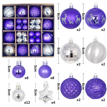 44pcs Christmas Ball Ornaments Painted Irregular 3-6cm Electroplated Plastic Ball Christmas Tree Decoration
