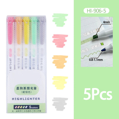5-15 Colors Double Headed Highlighter Pen Set Fluorescent Drawing Markers Highlighters Pens Art Japanese Cute Pastel Stationery
