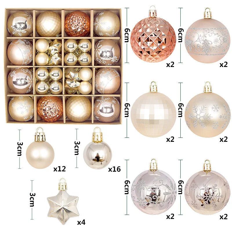 44pcs Christmas Ball Ornaments Painted Irregular 3-6cm Electroplated Plastic Ball Christmas Tree Decoration