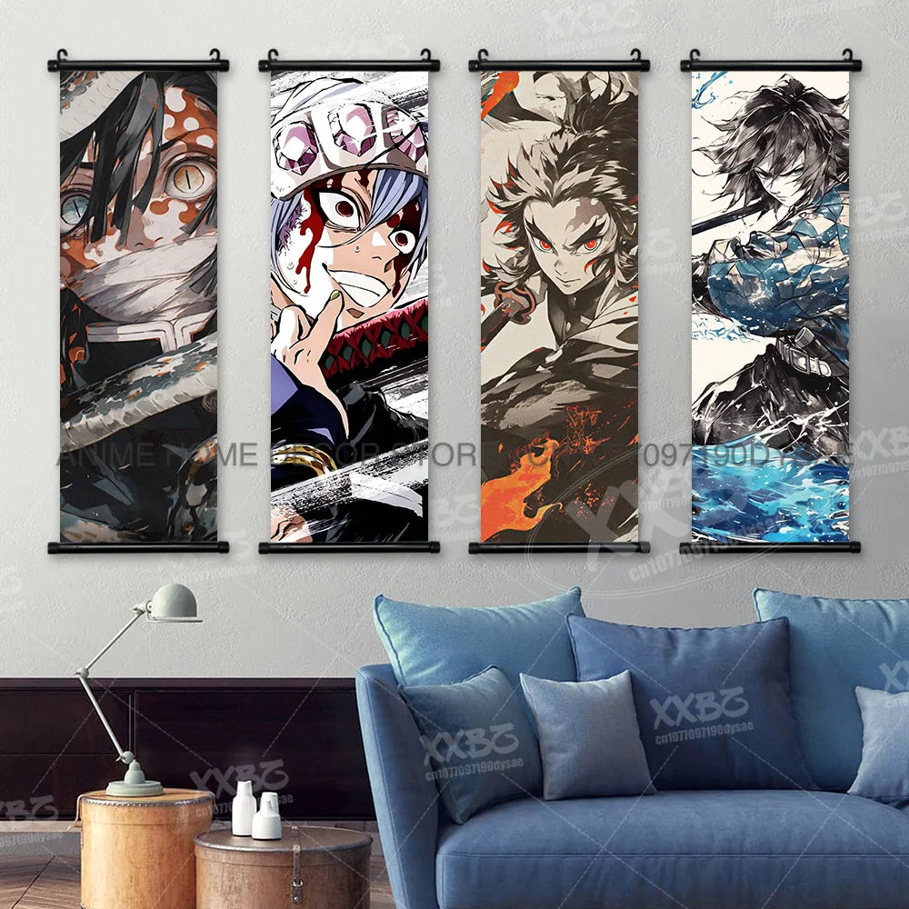 Demon Slayer Posters Kanroji Mitsuri Home Decor Kamado Nezuko Anime Hanging Paintings Wall Art Iguro Obanai Scrolls Pictures