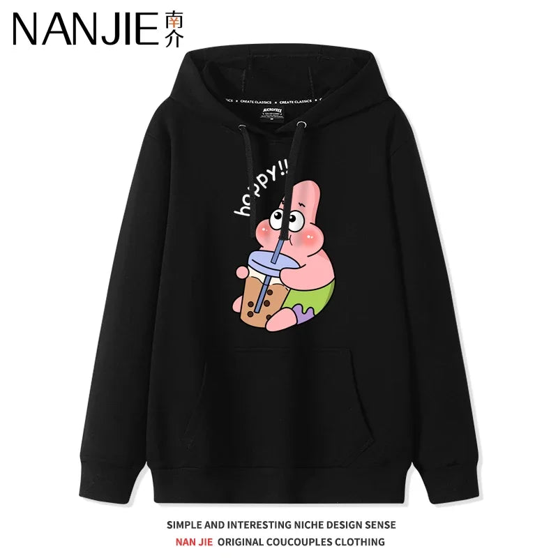 Autumn and Winter Hoodies Women Anime Hoodie Couple Wear The Same Style Cartoon Print SpongeBob Lovers Sweater Loose Hoodie Coat