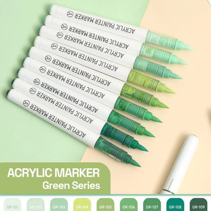 Automatic Ink Control Acrylic Paint Markers, 9 pcs Brush Tip Acrylic Paint Pens set with 7 professional color series
