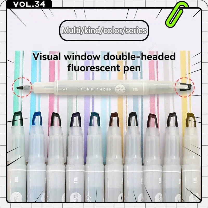 5 Colors/Set Double Unique Window Tip Highlighter Pen Double Head Pastel Color highlighters Marker School Stationery Supplies