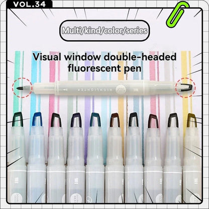 5 Colors/Set Double Unique Window Tip Highlighter Pen Double Head Pastel Color highlighters Marker School Stationery Supplies