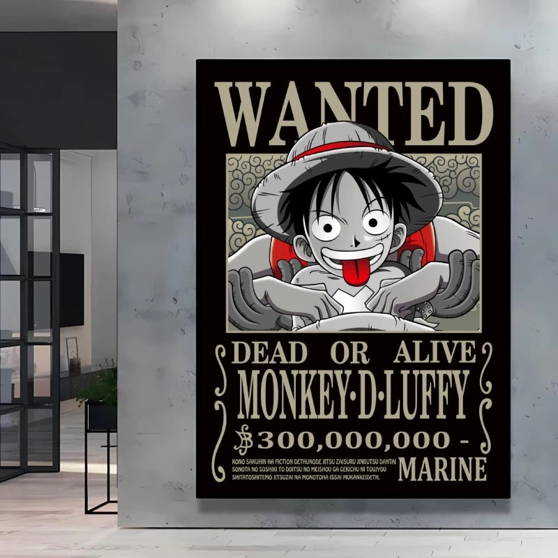 Classic Anime One Piece Luffy Wanted Bounty Posters Prints Cartoon Character Images Not Fading Wall Art Living Room Decorative