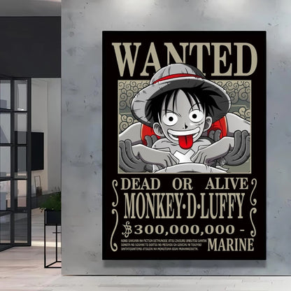 Classic Anime One Piece Luffy Wanted Bounty Posters Prints Cartoon Character Images Not Fading Wall Art Living Room Decorative