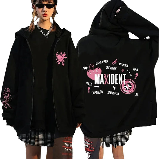 Women's Velvet Hoodie Autumn Winter Fashion Loose Top Printed Zipper Versatile Casual Comfortable Streetwear