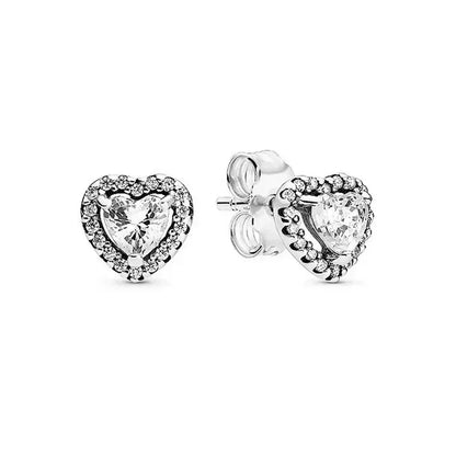 New 925 sterling silver heart-shaped earrings, rings, necklaces, pink red rainbow luxury set, sparkling charm jewelry,  gifts