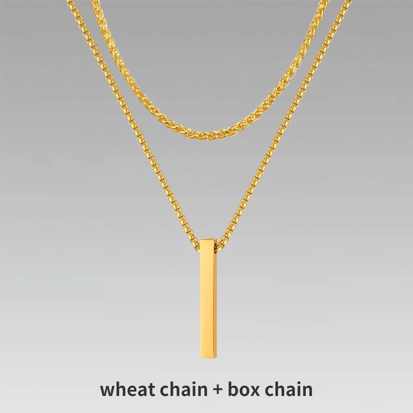 Vnox 3D Vertical Bar Necklaces for Men, Layering Stainless Steel Geometric Pendant, Layered Wheat Rope Cuban Chain, Boy Collar